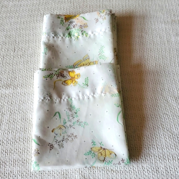 Handmade Vintage Eyelet Floral 36"L Pair of Curtains